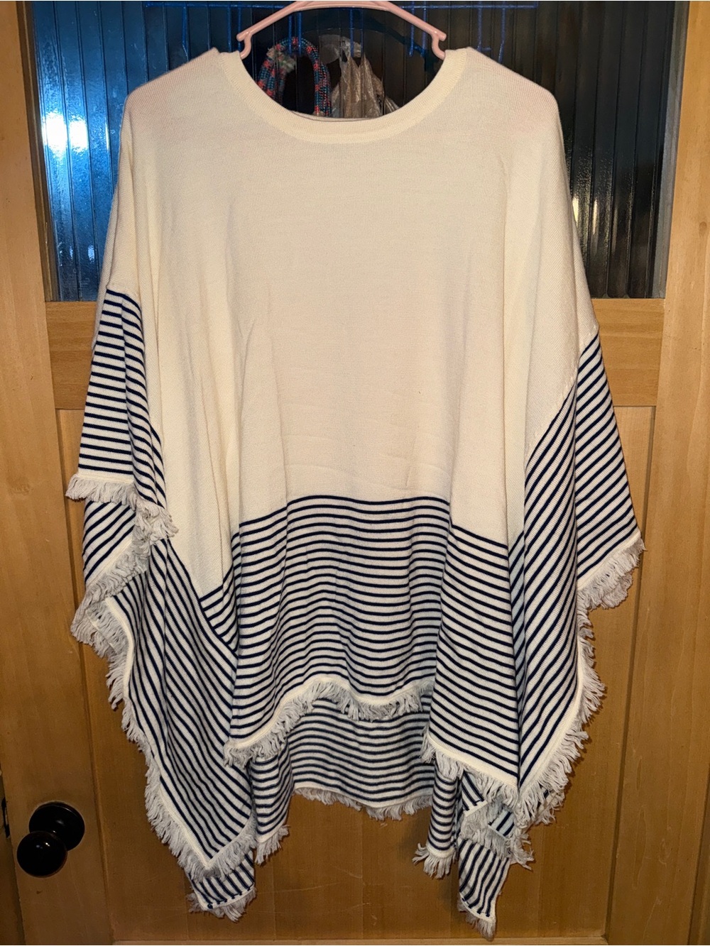 Vineyard Vines Merino Wool Sweater Striped Fringe Poncho Cape m/L
